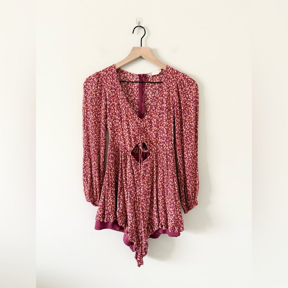 Altar'd State Long Sleeve Romper in Pink Floral - Size XS